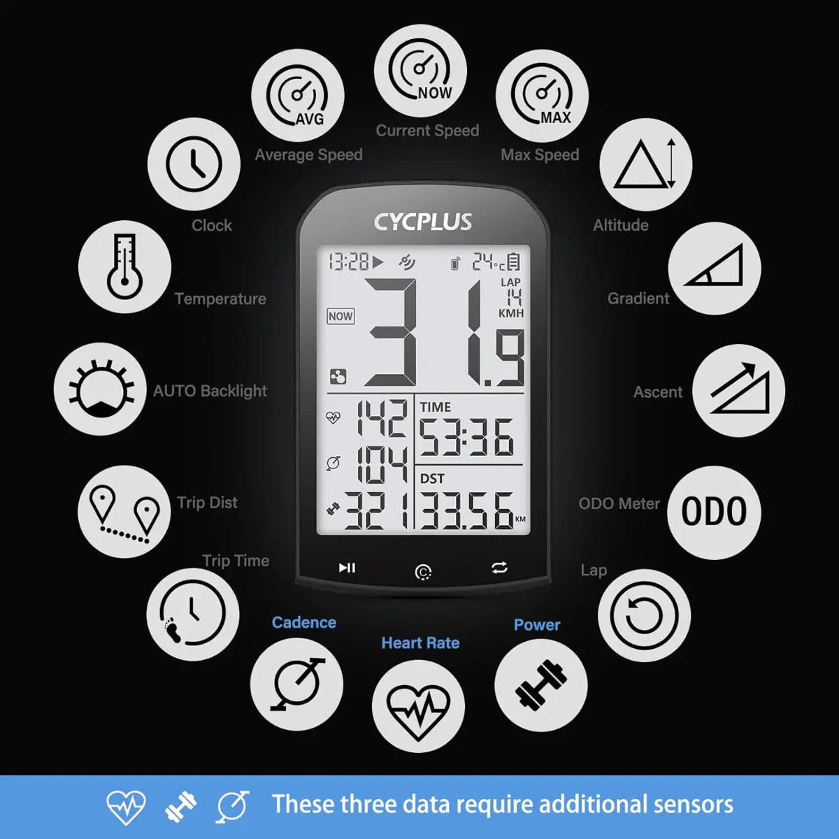 Fahrradcomputer M1 GPS Kabellos 2.9 Zoll LCD von Cycplus