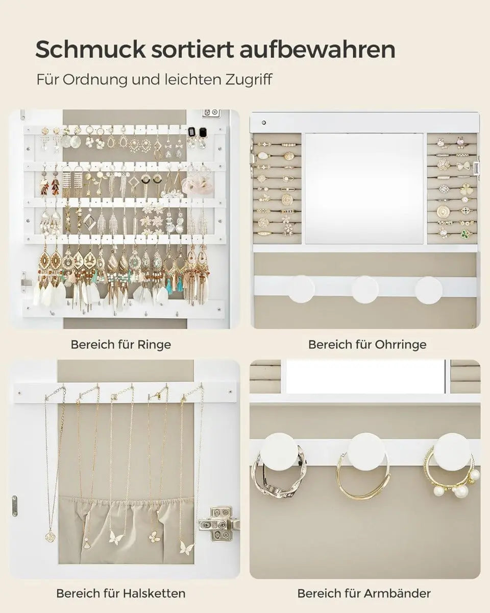 Schmuckschrank Spiegelschrank LED Beleuchtung abschliessbar Weiss von Songmics
