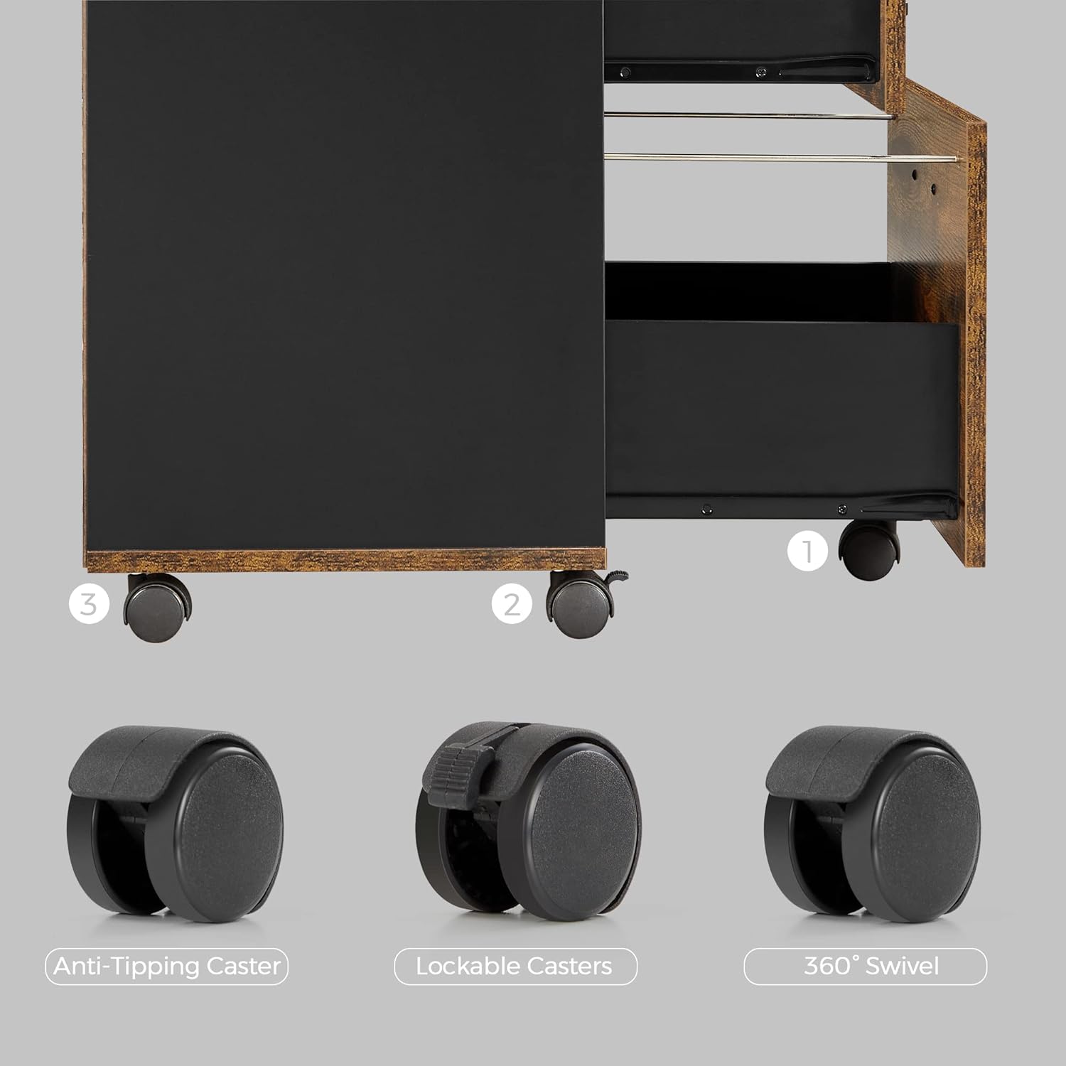 Rollcontainer 2 Schubladen A4 Hängeordner Industrie Braun von Songmics