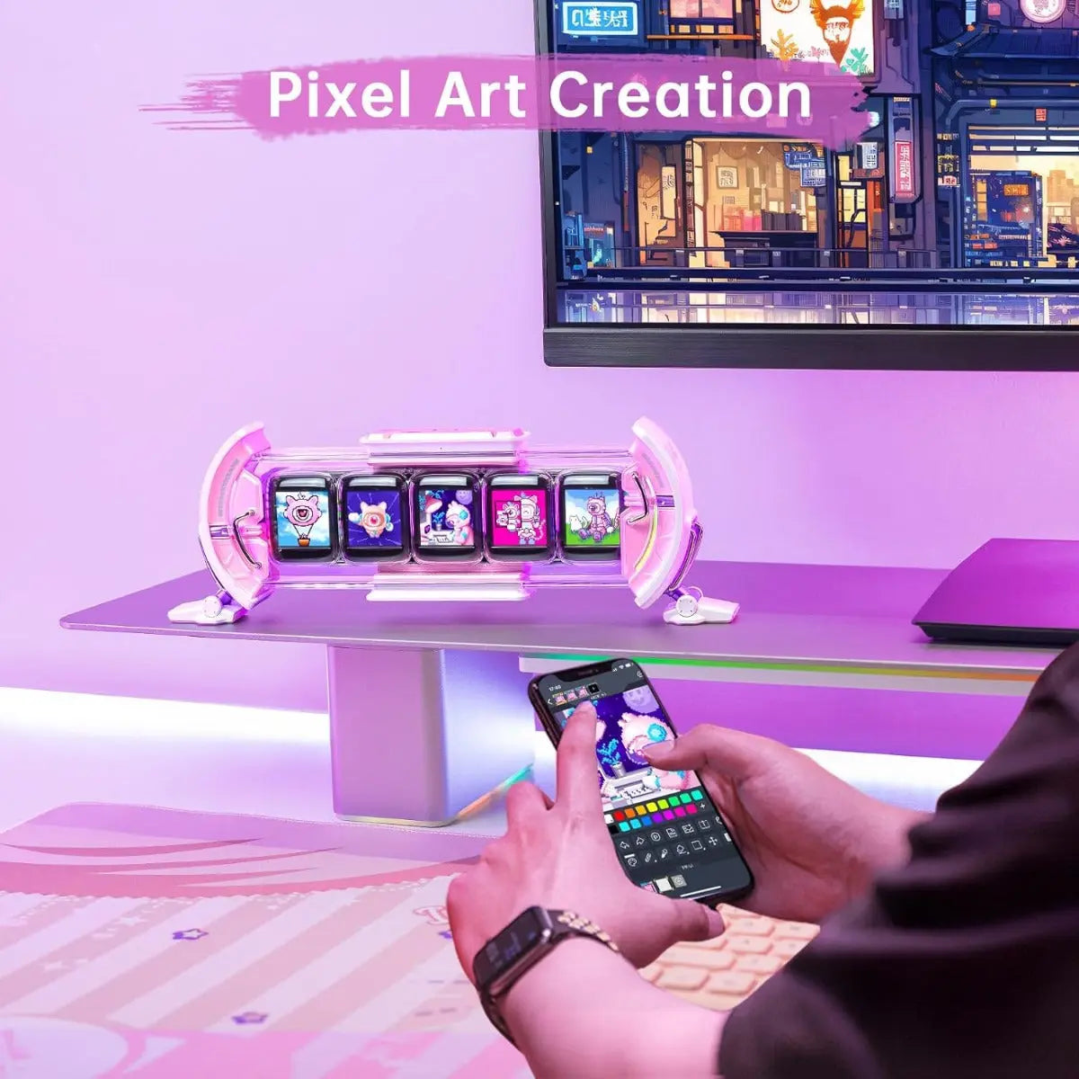 Times Gate Informatives Pixel Display Pink von Divoom