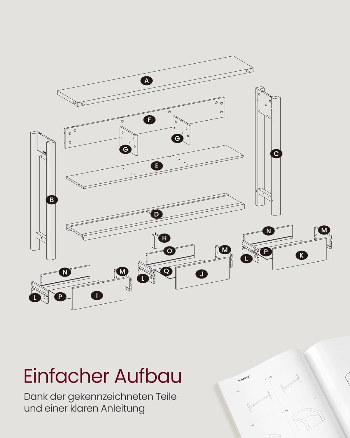 Konsolentisch schmal 3 Schubladen Ablage Landhausstil von Songmics