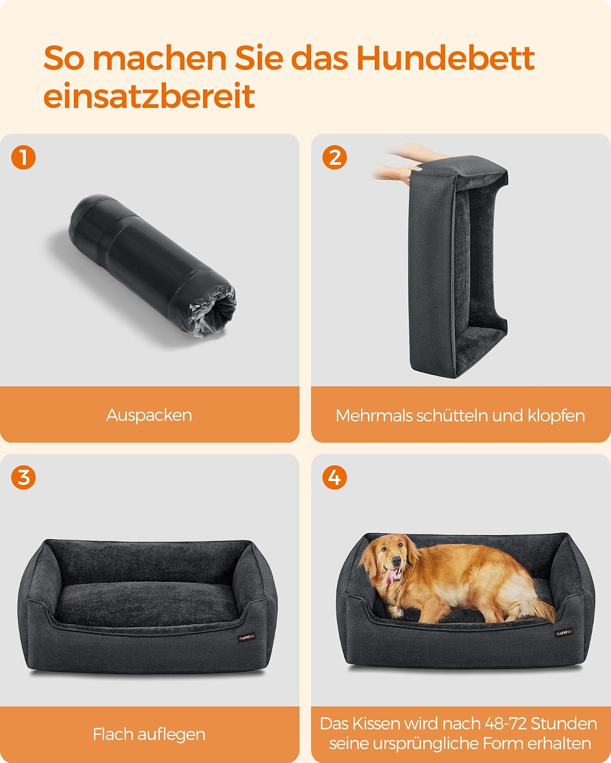 Hundebett XXL 110x75x27 cm Dunkelgrau Plüsch von Songmics