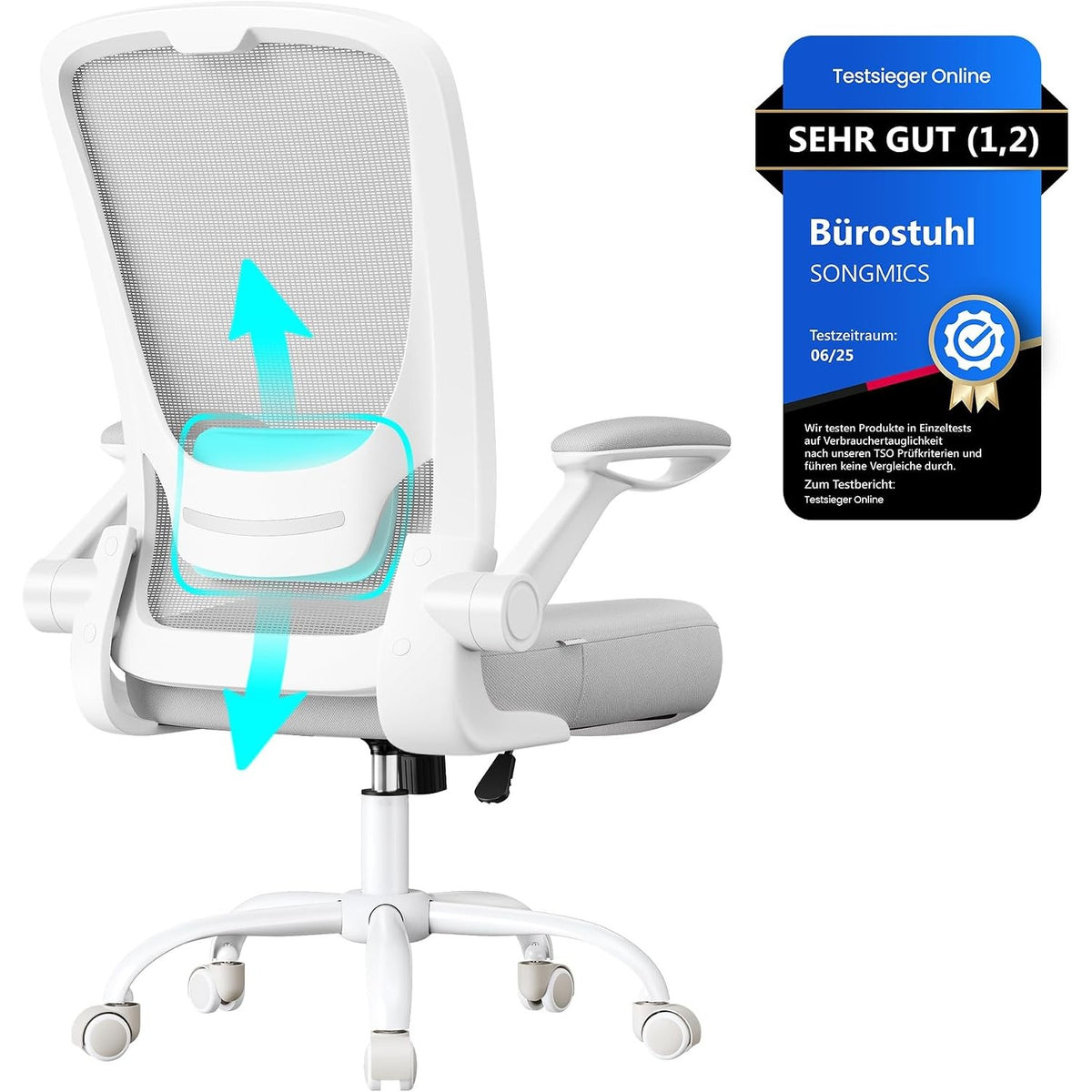 Bürostuhl ergonomisch mit Armlehnen Taubengrau von Songmics
