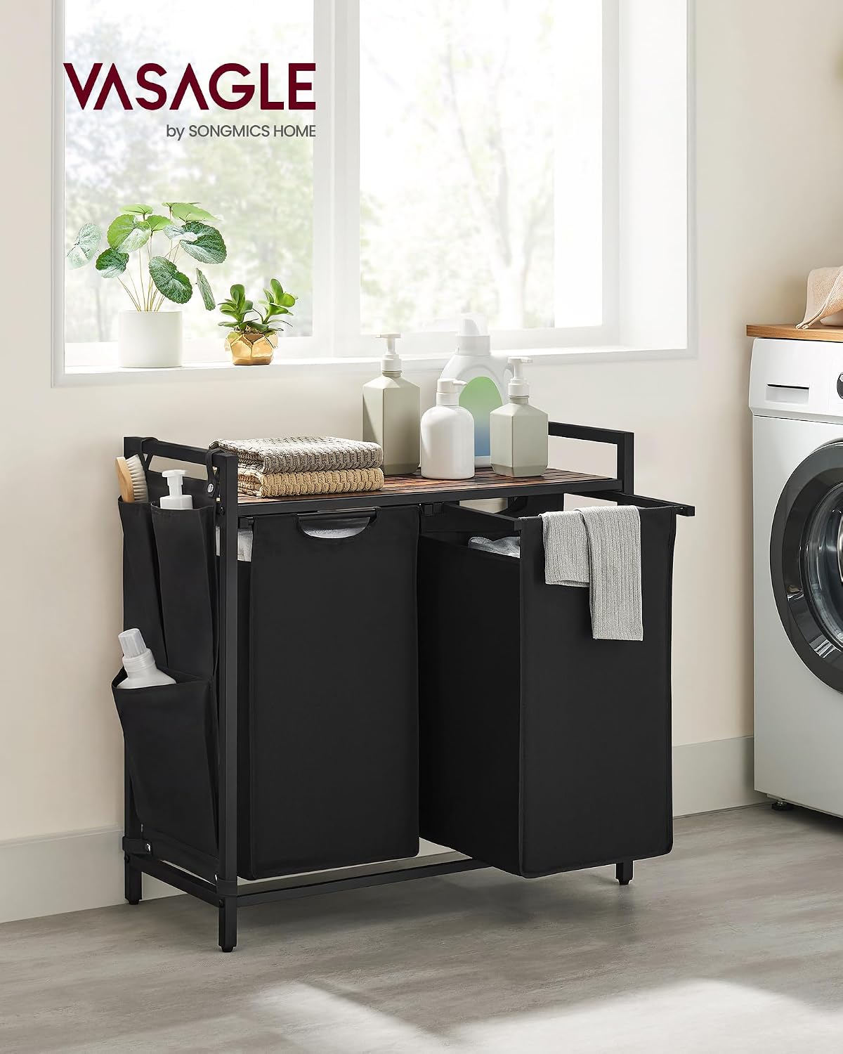 Wäschesortierer 2 Fächer 71x33x72 cm Schwarz Braun von Songmics