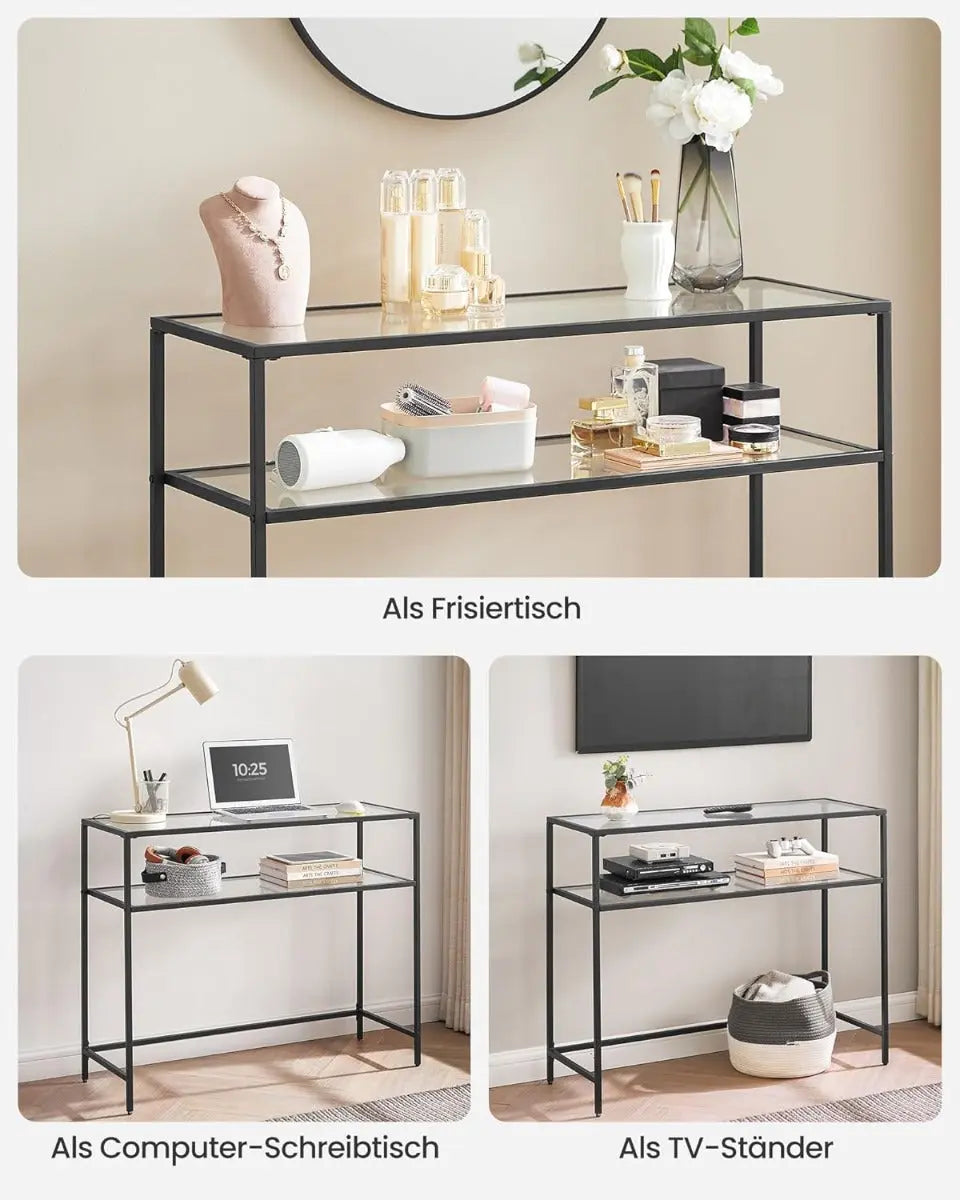 Konsolentisch Glasplatte Metallrahmen Verstellbar Schwarz von Songmics