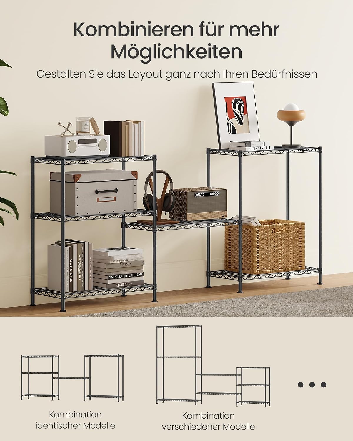 Lagerregal 3 Ablagen 60x30x77 cm Metall Schwarz von Songmics