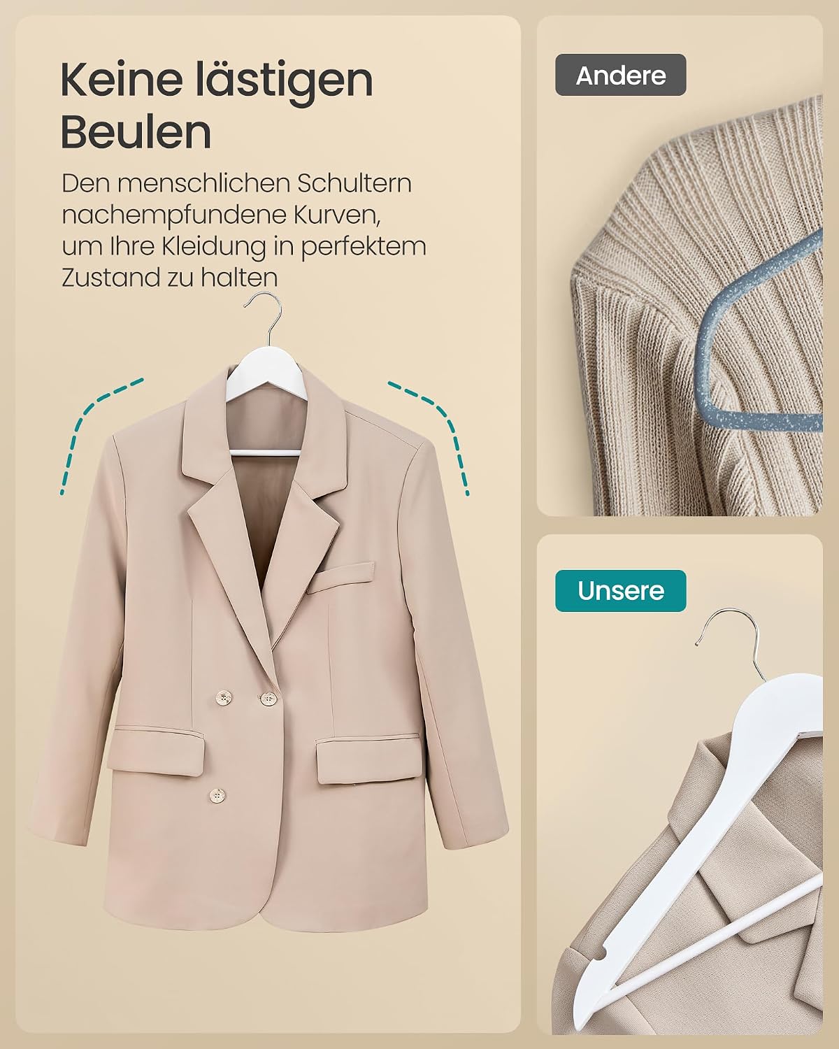 Kleiderbügel Set 30 Stück Birkenholz cloud-weiss 360° von Songmics