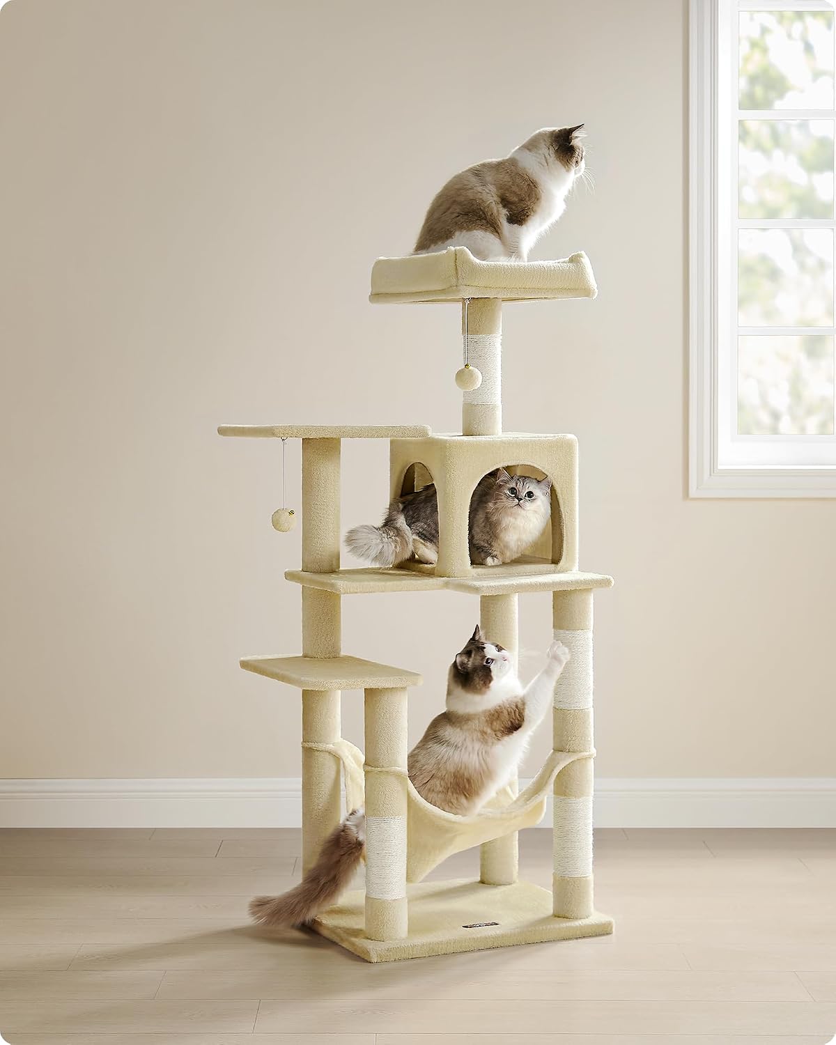 Kratzbaum 143 cm Katzenbaum Beige für Mehrkatzen von Songmics