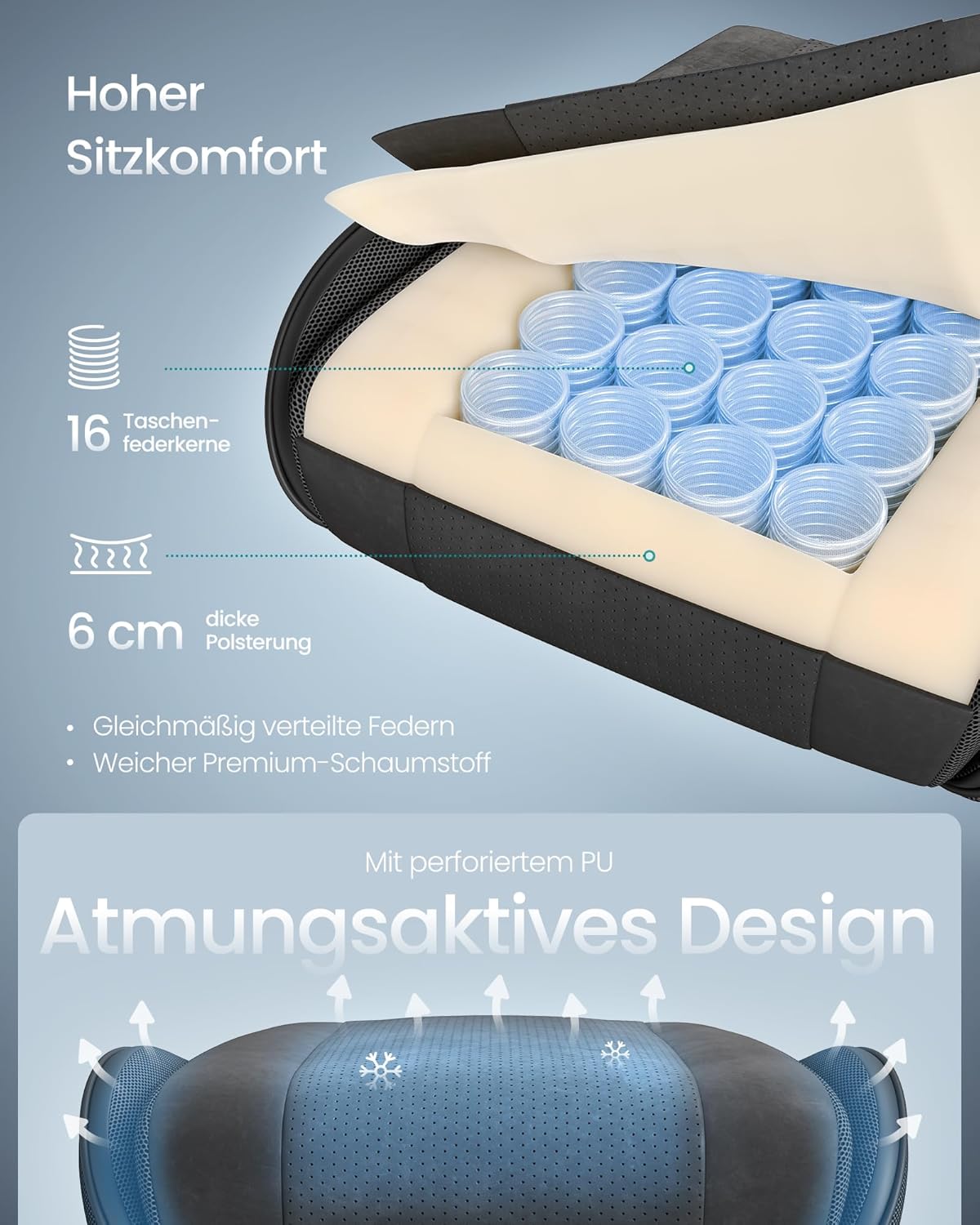 Gaming Stuhl ergonomisch mit Fußstütze und Federkissen von Songmics