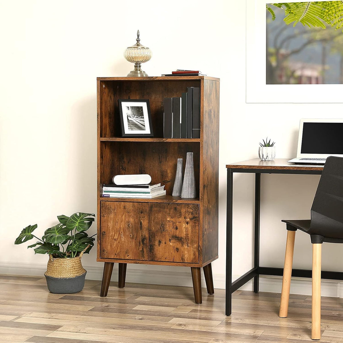 Bücherregal mit Schrank 60x30x120 cm Rustikal Braun von Songmics