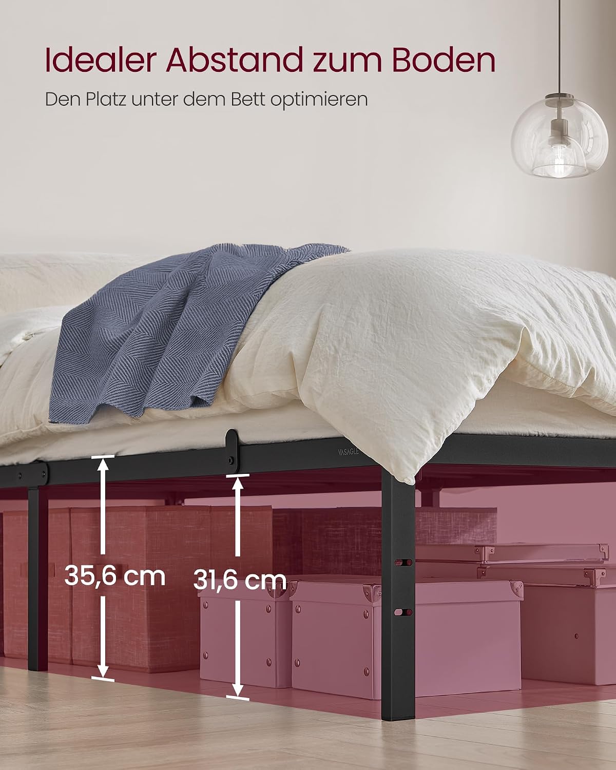Einzelbett Bettgestell 90x200 cm Metall Tintenschwarz von Songmics