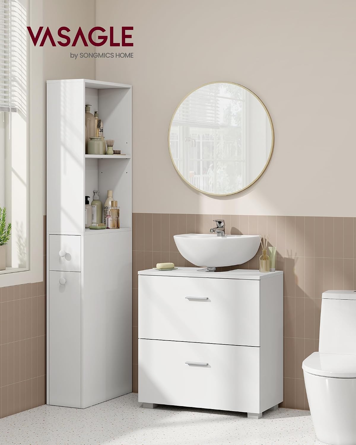 Waschtischunterschrank 60x30x63,8 cm 2 Schubladen Weiss von Songmics
