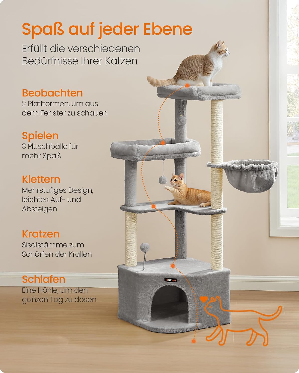 Kratzbaum 141 cm für grosse Katzen Taubengrau von Songmics