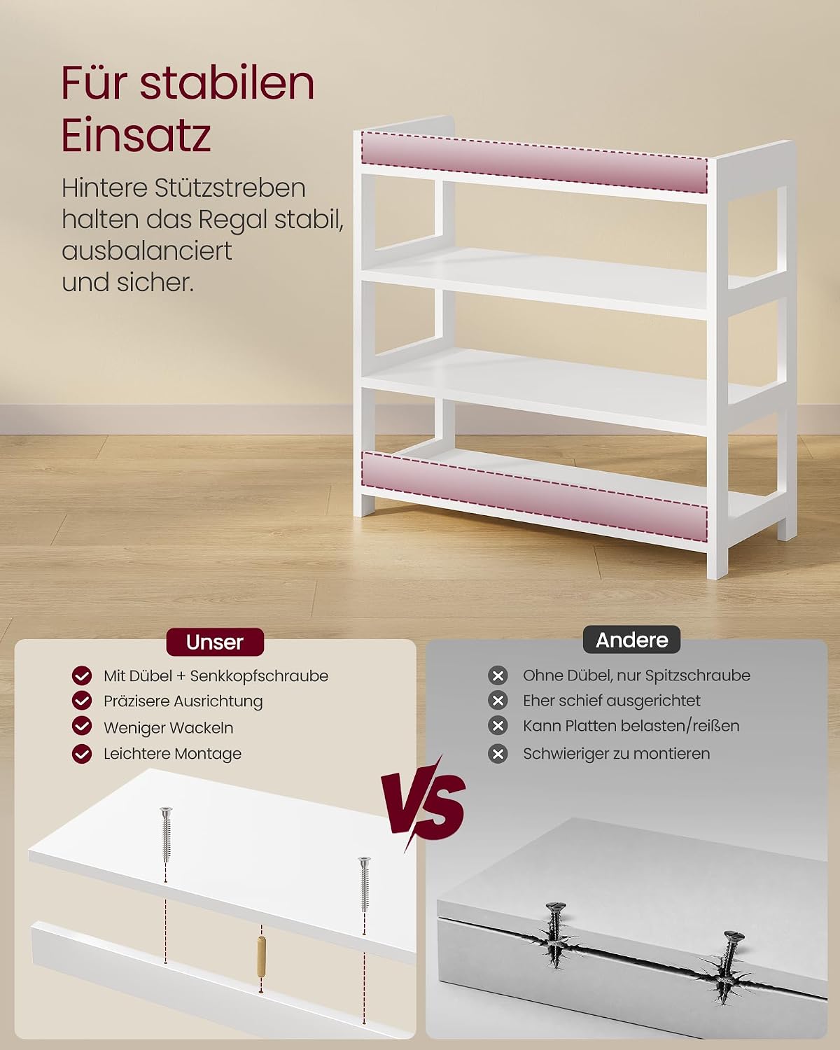 Schuhregal 4 Ebenen 63x30x66 cm Wolkenweiss von Songmics