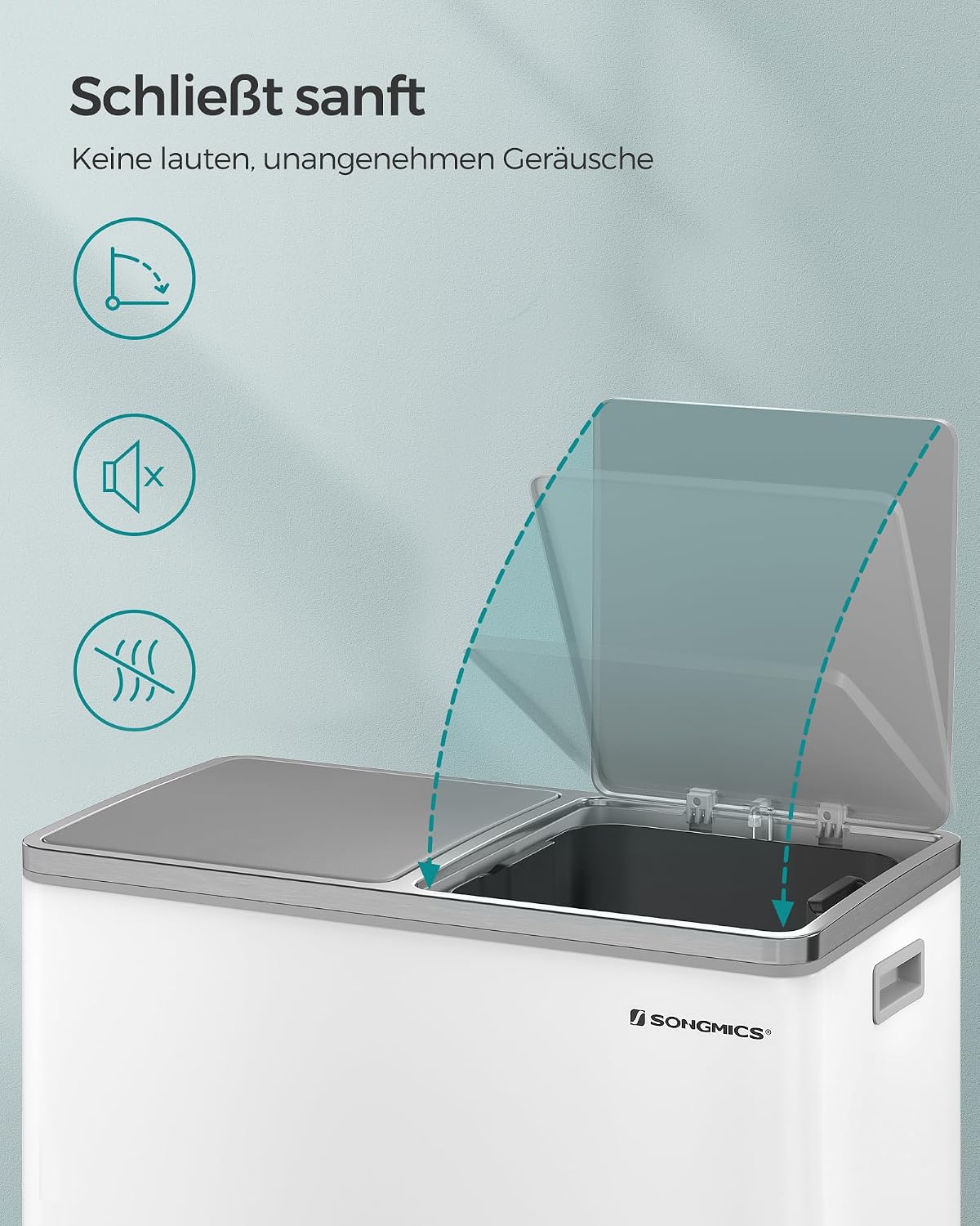 Doppel-Abfalleimer 2x30 Liter Soft-Close Wolkenweiss von Songmics