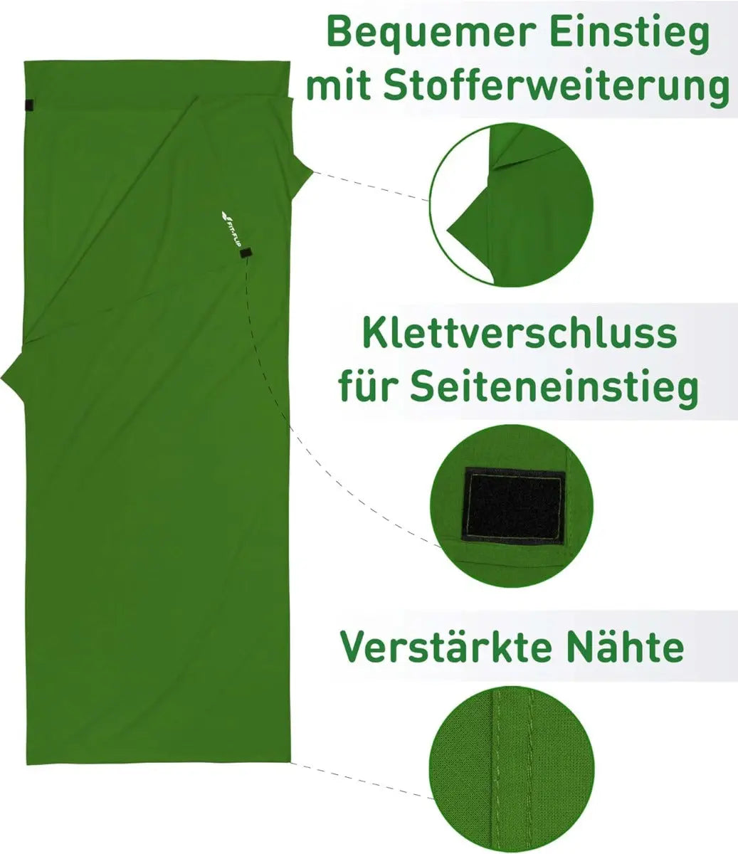 Hüttenschlafsack Mikrofaser ultraleicht mit Kissenfach 90x220cm Waldgrün von guteszeug.ch