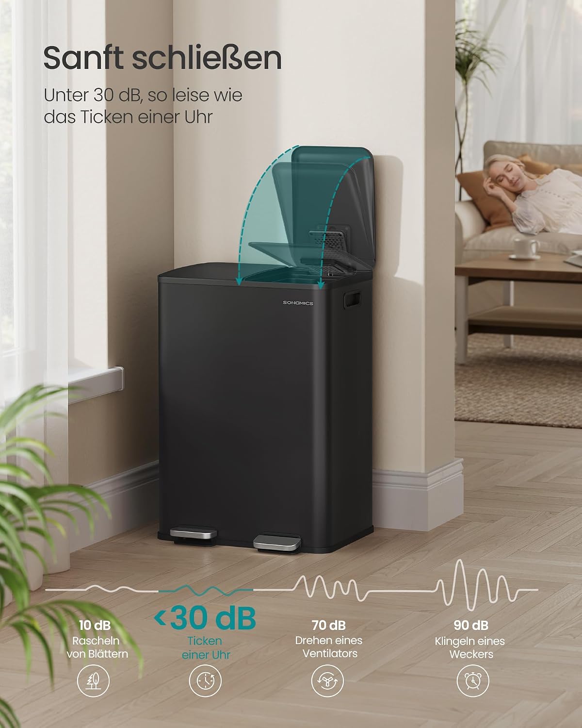 Abfalleimer 60 l 2 Kammern Treteimer Tintenschwarz von Songmics