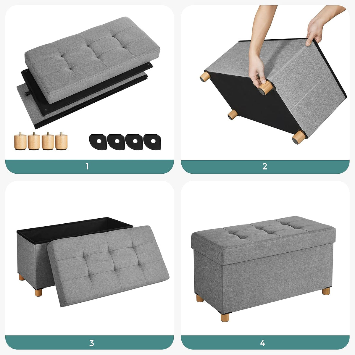 Sitzbank mit Stauraum 76x38x40 cm Chesterfield Grau von Songmics