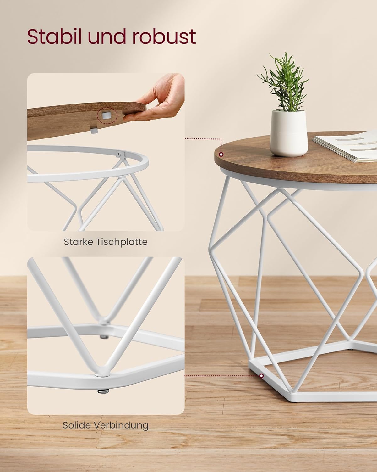 Couchtisch rund 2er Set abnehmbar modern Wohnzimmer von Songmics