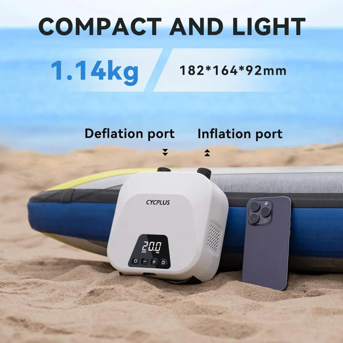 Elektrische SUP-Inflationspumpe D14Pro 20 PSI Akku Aufblasen & Ablassen von Cycplus