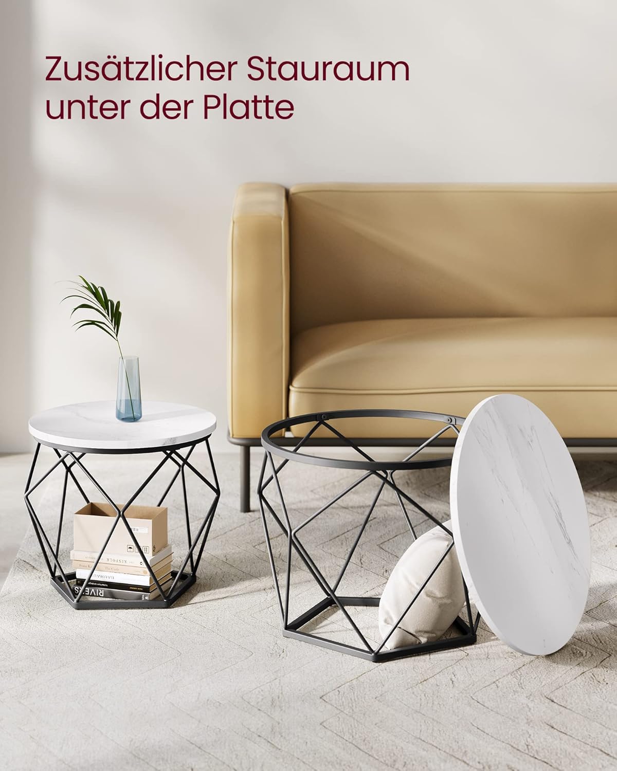 Couchtisch rund 2er Set abnehmbar Marmor Wohnzimmer von guteszeug.ch