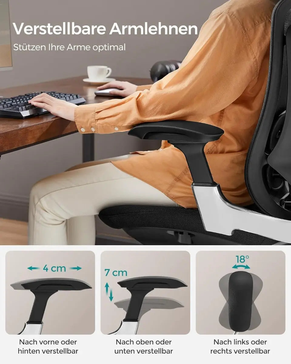 Bürostuhl Ergonomisch Verstellbar Belastbar Tintenschwarz von Songmics