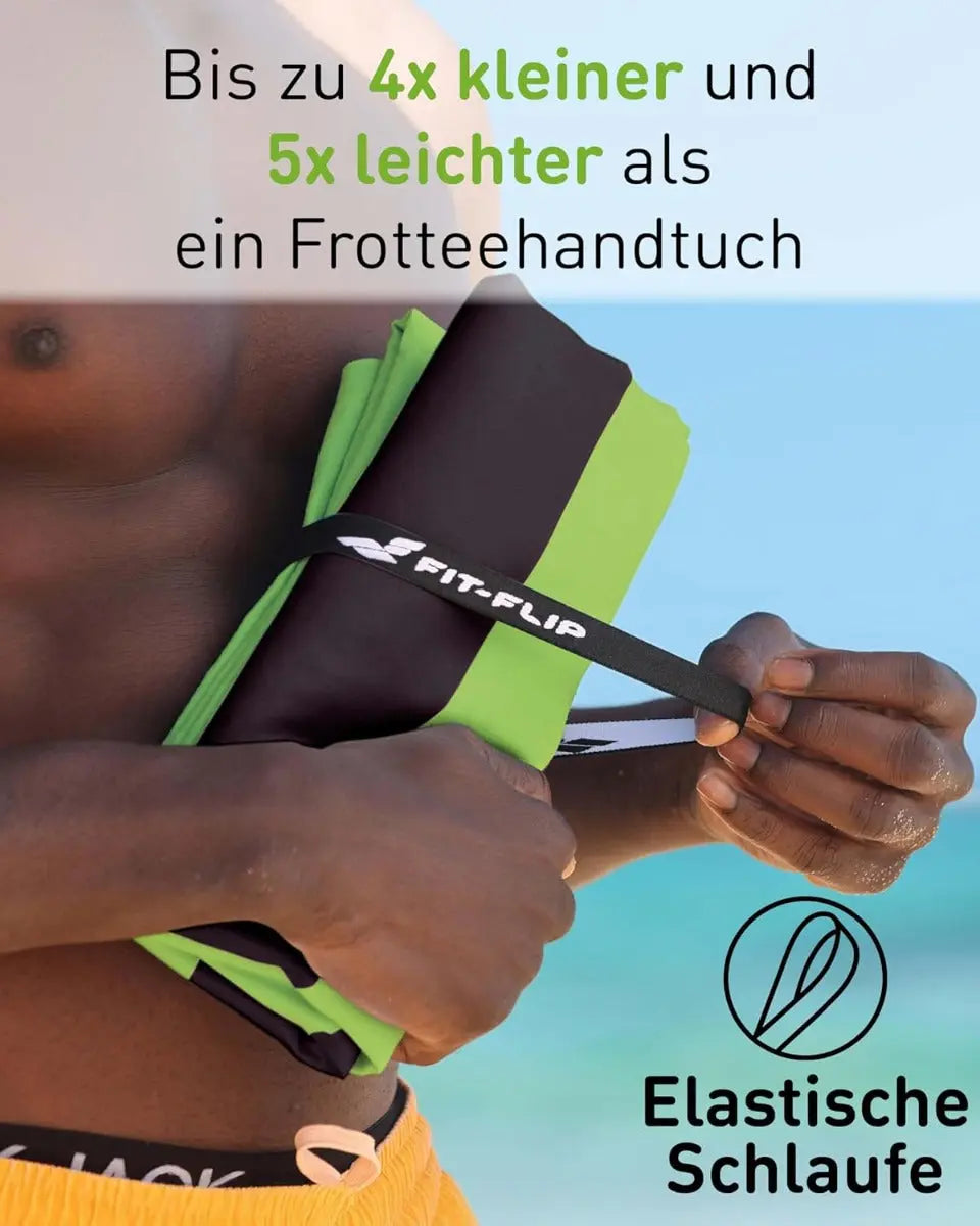 Strandtuch XXL Mikrofaser schnelltrocknendes Badetuch 200x90cm Grün-Dunkelgrau von guteszeug.ch
