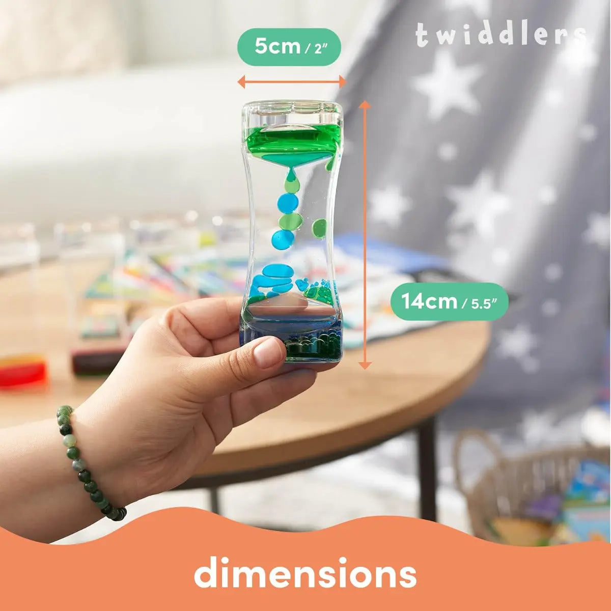 Flüssige Sanduhr Liquid Motion Timer grün blau von Twiddlers