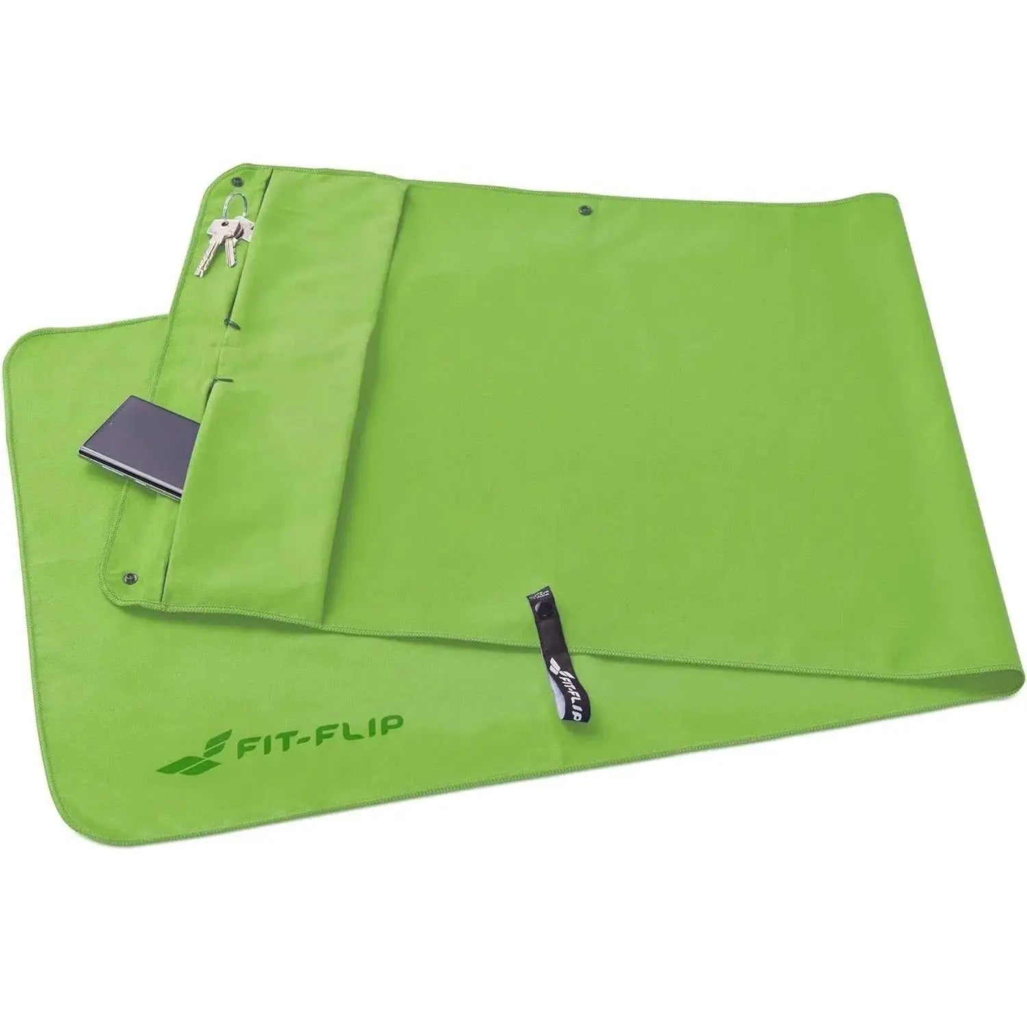 Fitnesshandtuch Mikrofaser mit Reissverschlusstasche 130x48cm Grün von guteszeug.ch