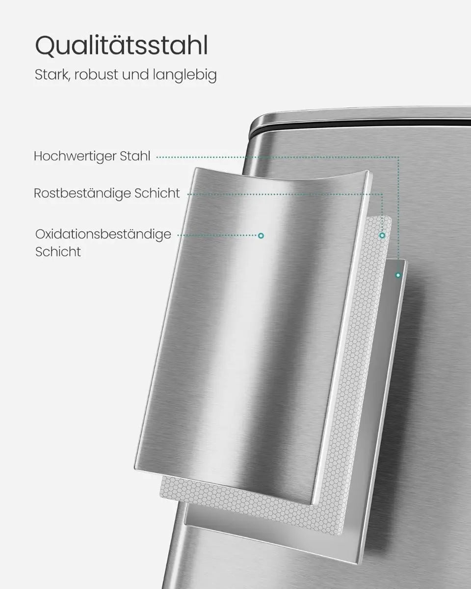 Treteimer 30L Soft-Close Silber Stahl von Songmics