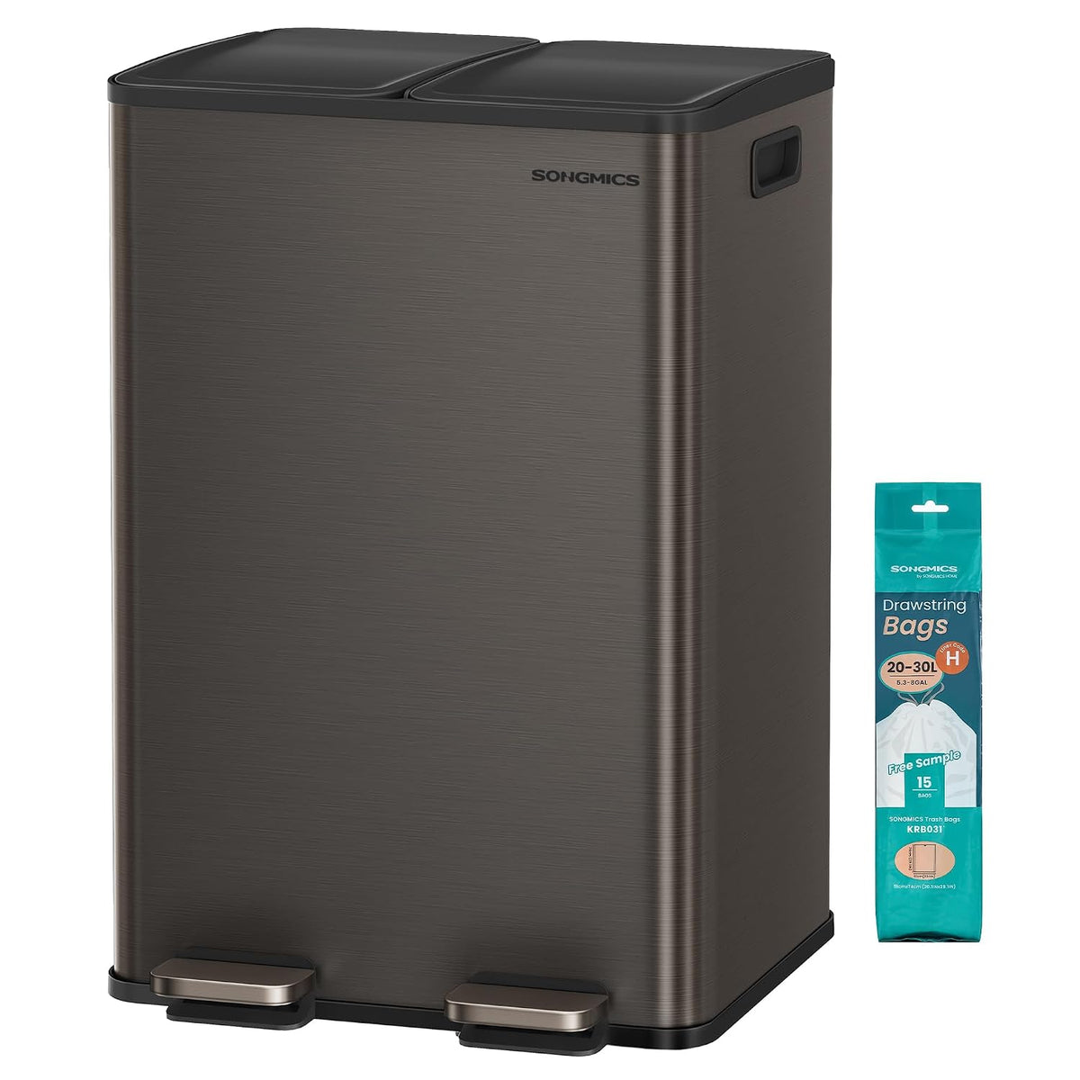 Treteimer 2 Fächer 60 Liter Abfalleimer Schiefergrau von Songmics