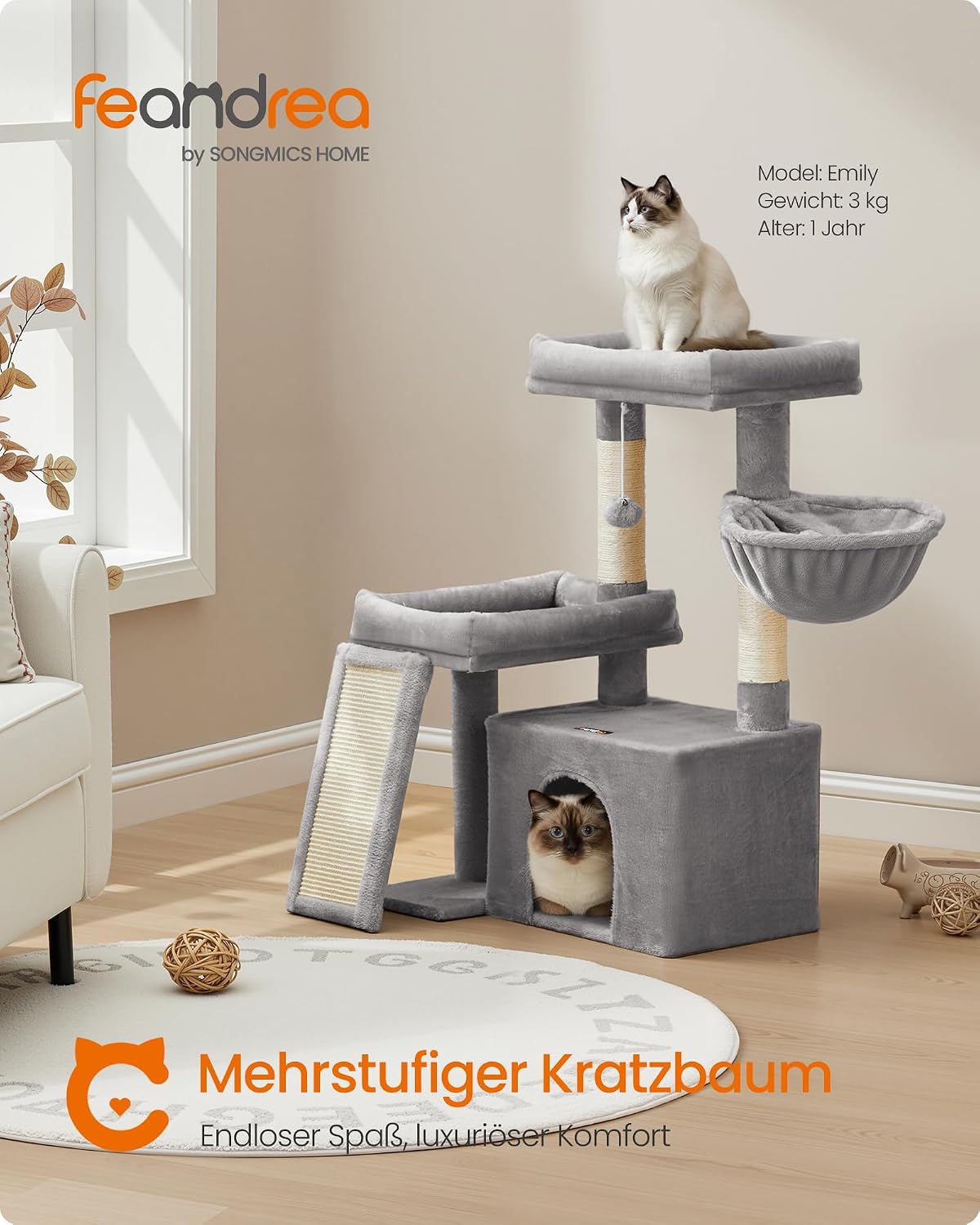 Kratzbaum 86 cm Katzenbaum Taubengrau mit Höhle von Songmics