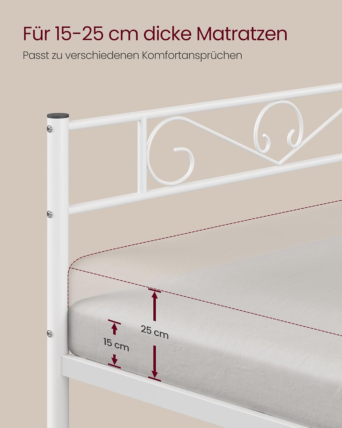 Doppelbettgestell 140x190 cm Metallbett Cloudweiss von Songmics