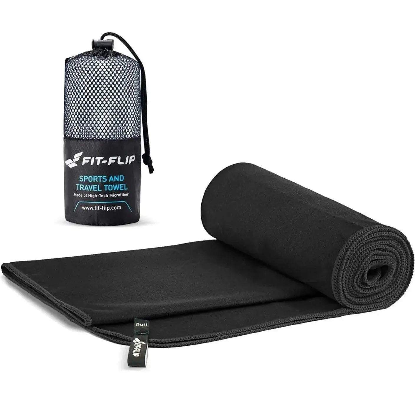 Mikrofaser Handtuch schnelltrocknend mit Tasche 40x80cm Schwarz von Fit-Flip
