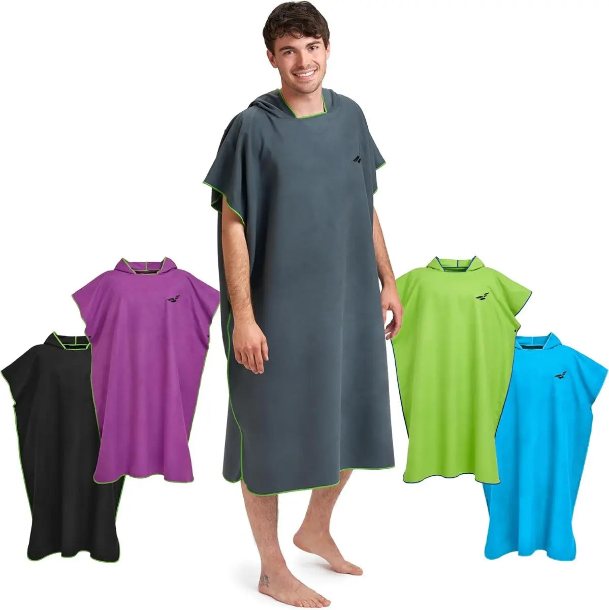 Badeponcho Mikrofaser Unisex schnelltrocknend mit Kapuze L Dunkelgrau-Grün von guteszeug.ch