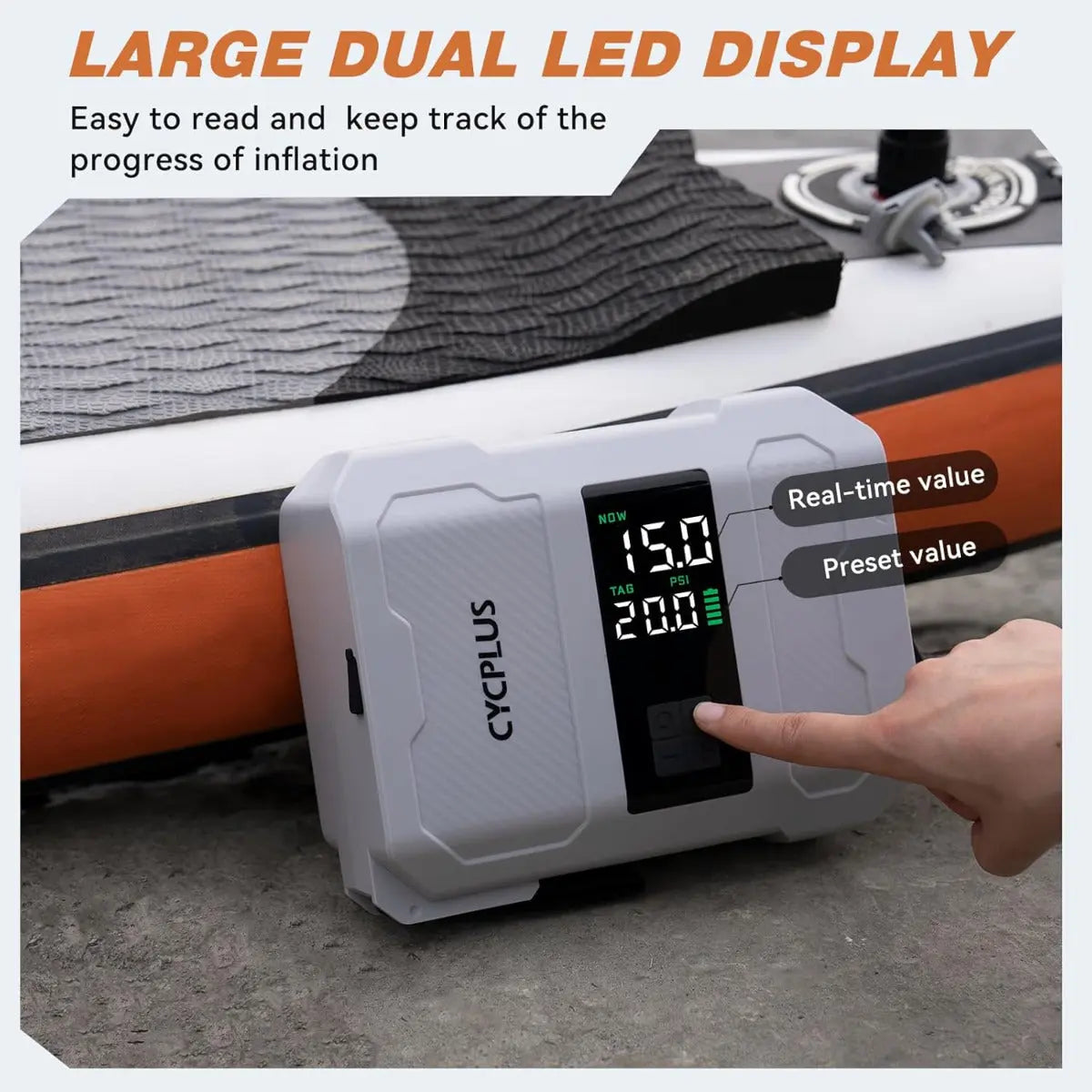 Elektrische SUP-Inflationspumpe D17Pro 20 PSI Akku Aufblasen & Ablassen von Cycplus
