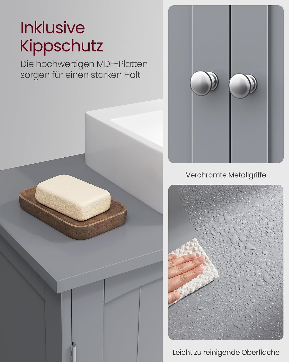 Waschbeckenunterschrank Badschrank 90x30x60 cm Taubengrau von Songmics