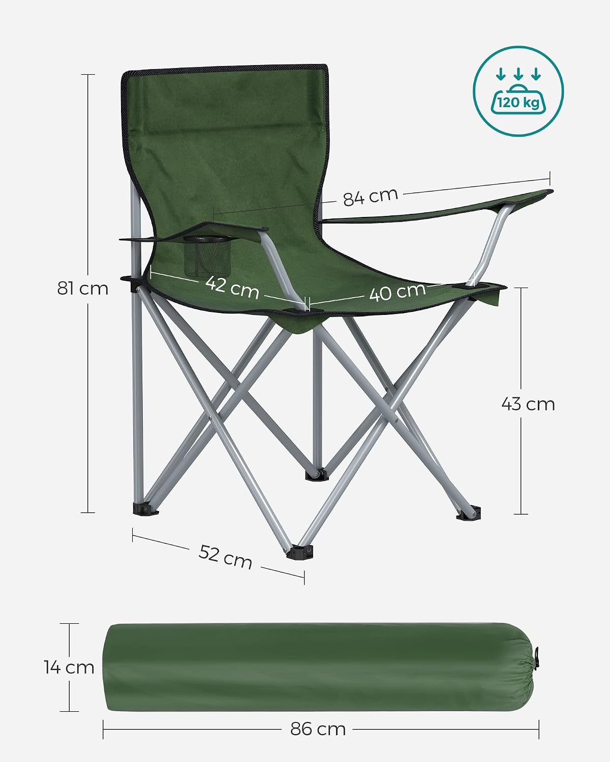 Campingstuhl 2er Set Faltstuhl 120 kg Seladongrün von Songmics