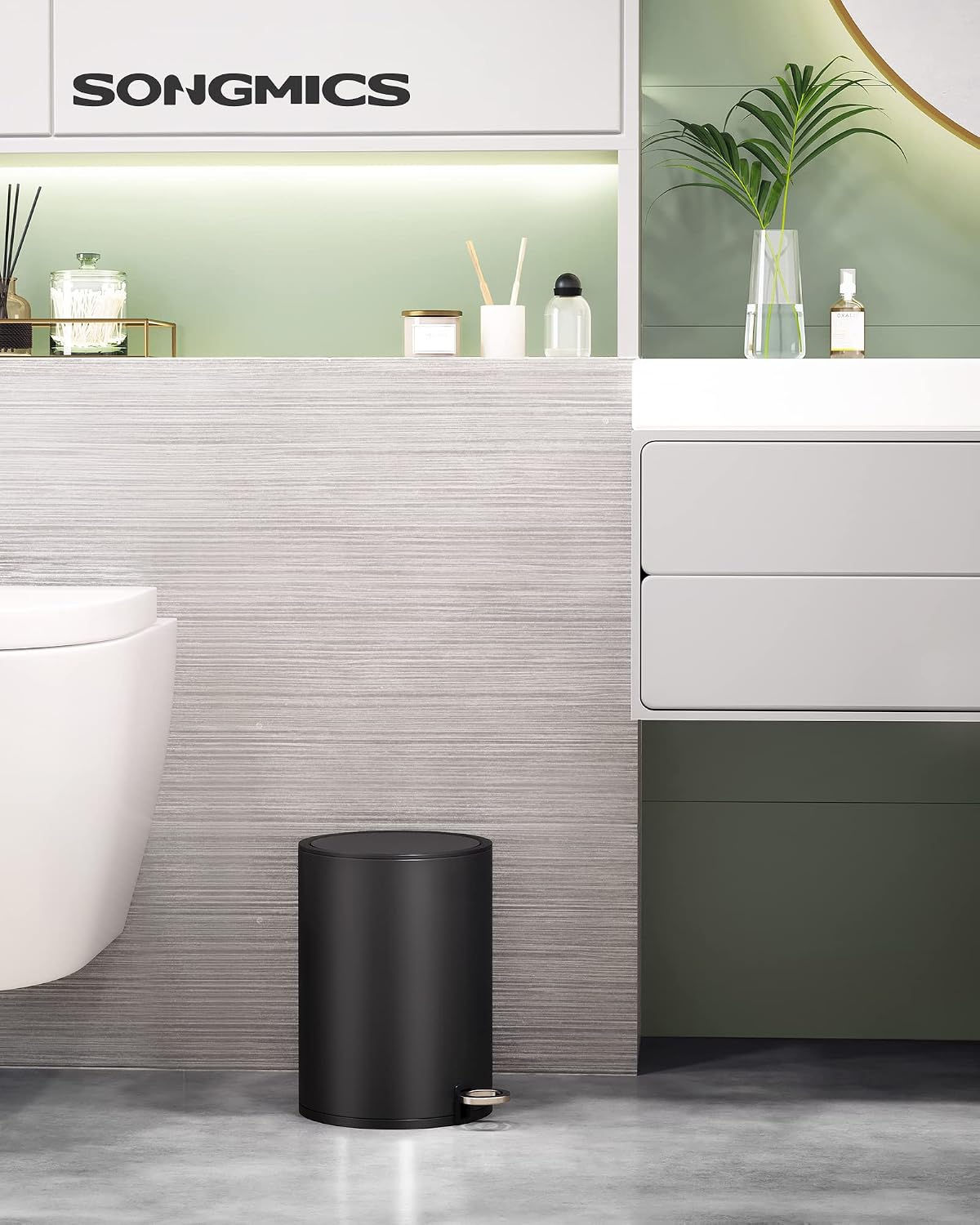 Kosmetikeimer 3 l mit Fusspedal Schwarz Badezimmer von Songmics