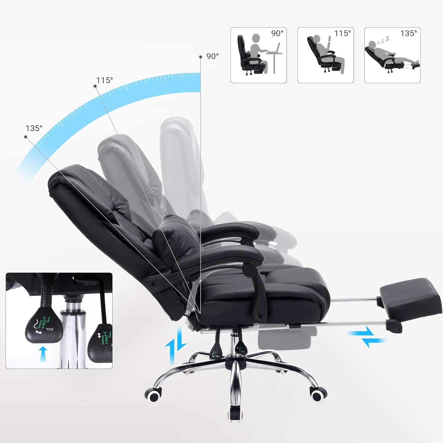 Bürostuhl mit Fußablage und Lendenkissen Kunstleder schwarz von Songmics