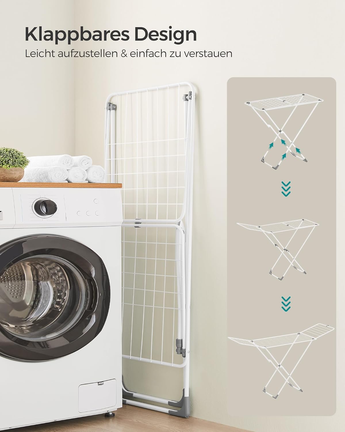 Flügelwäscheständer 17 Stangen 18 m Trockenfläche Weiss von Songmics