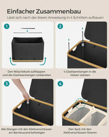 Wäschekorb Wäschesammler 3 Fächer Bambus 150l Schwarz von Songmics