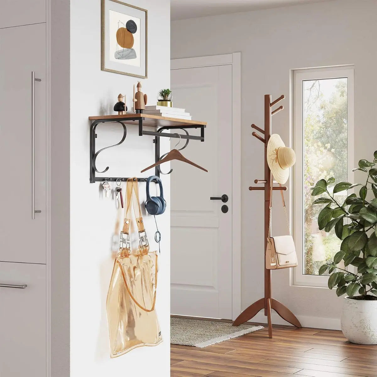 Wandgarderobe mit Regal, 5 Haken, rustikales Braun von guteszeug.ch
