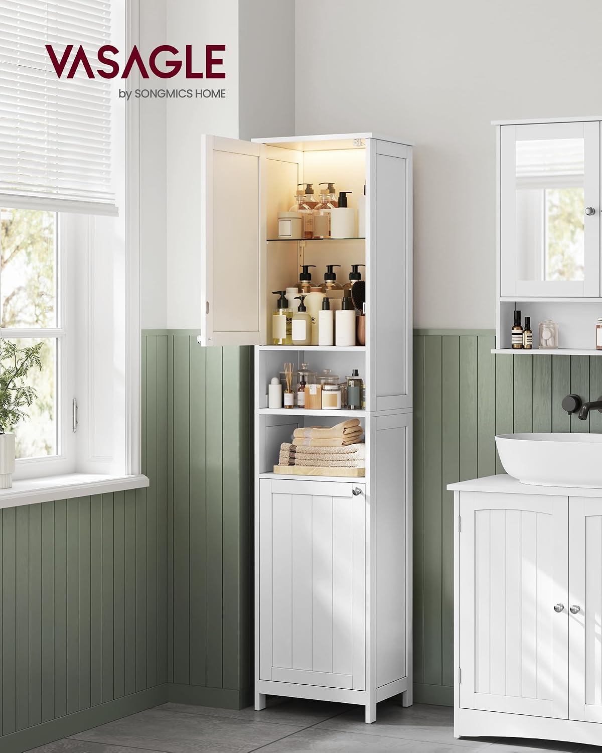 Badezimmerschrank Hochschrank 40x30x170 cm Wolkenweiss von Songmics