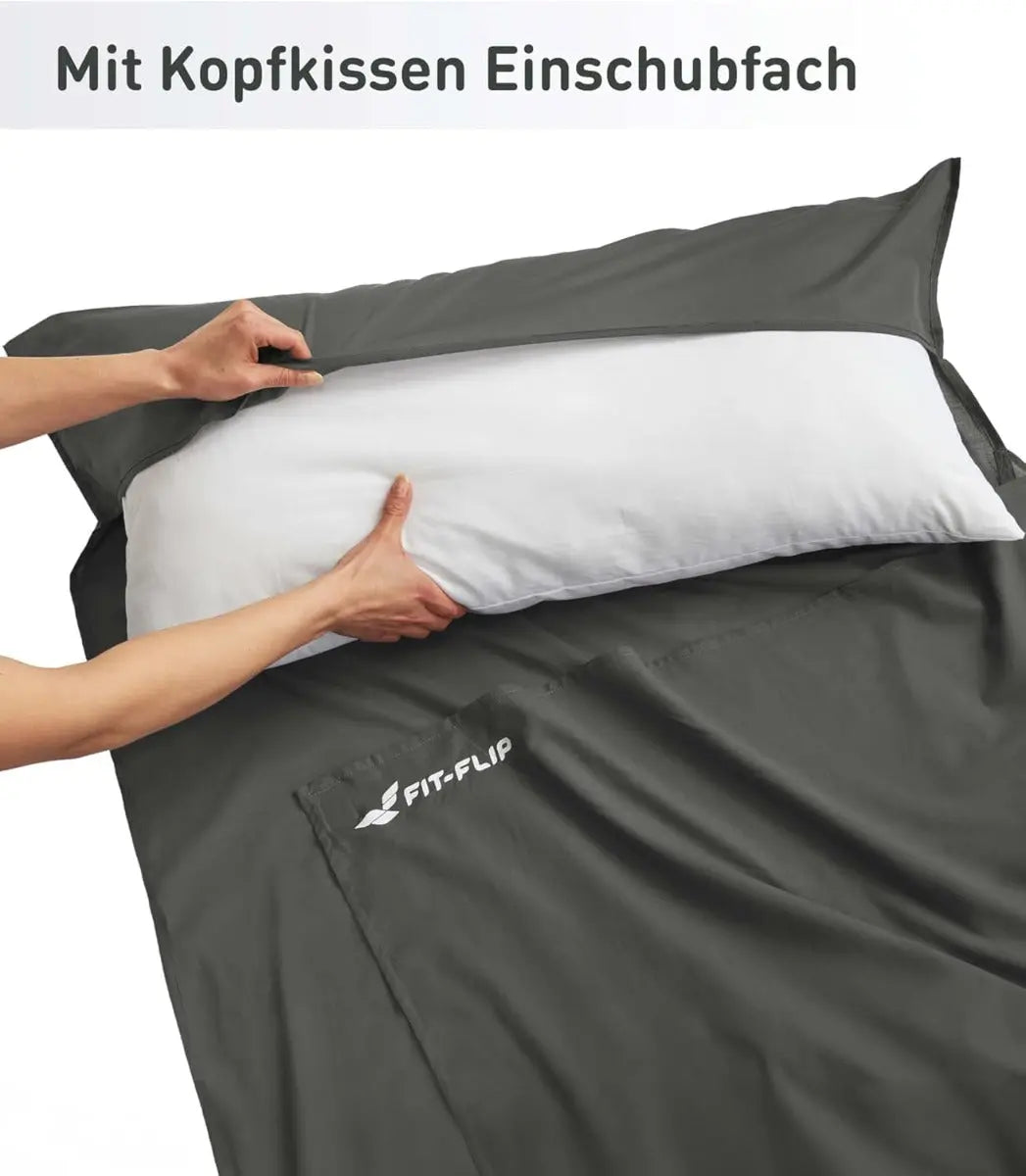 Hüttenschlafsack Mikrofaser ultraleicht mit Kissenfach 90x220cm Dunkelgrau von guteszeug.ch