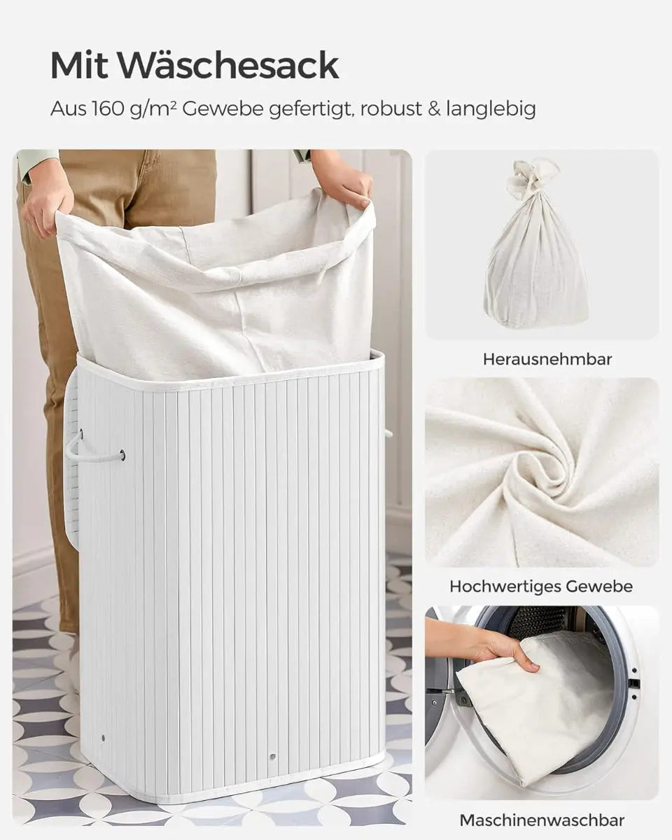 Wäschekorb Wäschesammler Bambus 72l weiss von Songmics