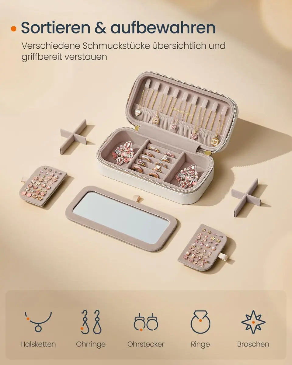 Schmuckkästchen Box für Reise mit Spiegel Rechteckig von Songmics
