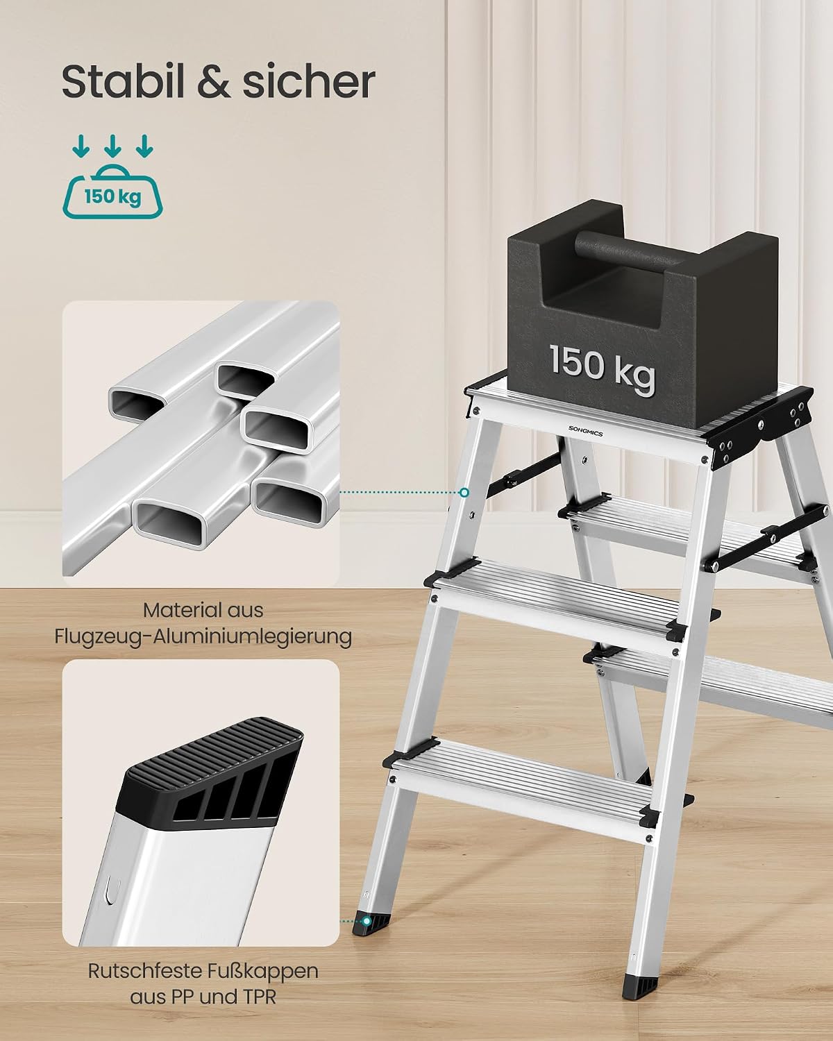 Klappbare Doppelstufenleiter 2 x 3 Stufen Aluminium von Songmics