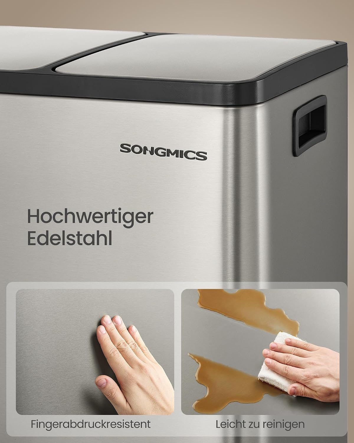 Mülleimer 3x15 l Dreifach Abfalleimer Edelstahl Silber von Songmics