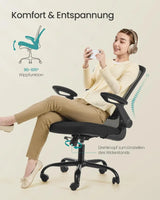 Bürostuhl Schreibtischstuhl Hochklappbare Armlehnen Schwarz von Songmics